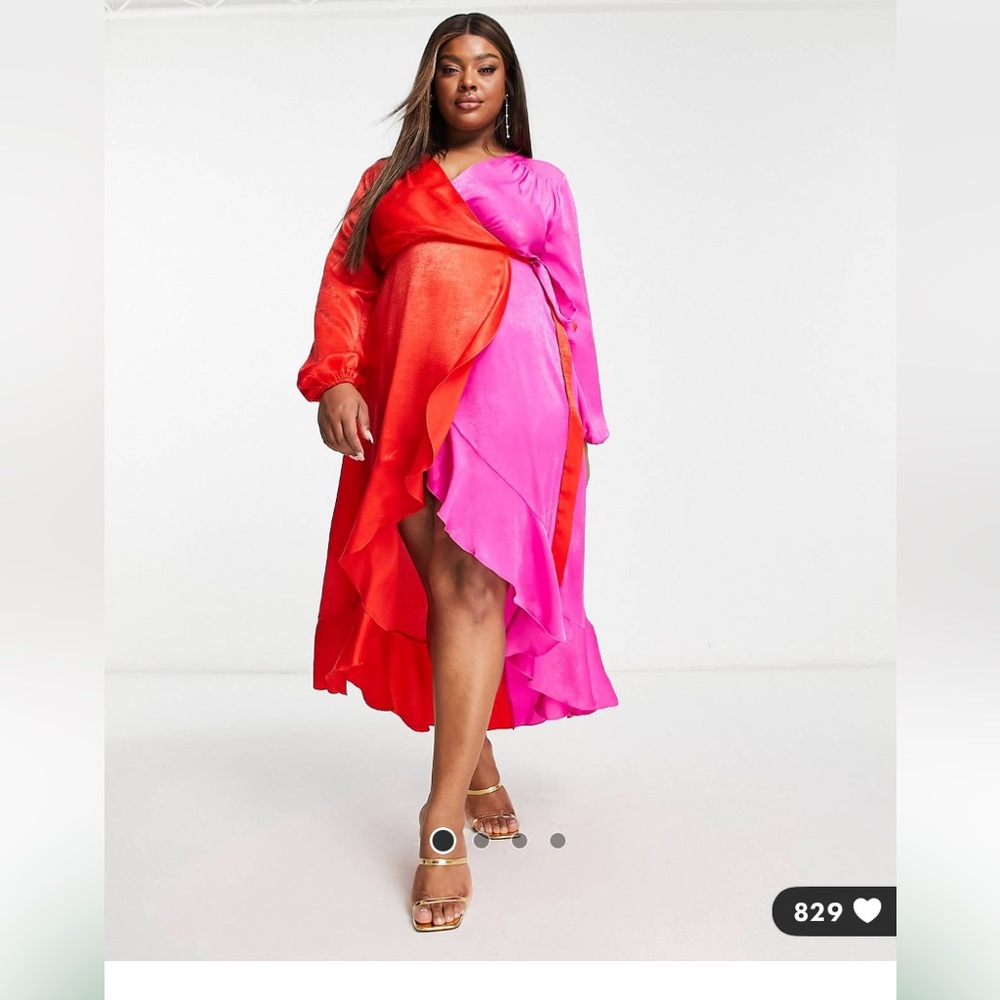 Flounce London Plus satin balloon sleeve ruffle midi dress - Women’s US 16